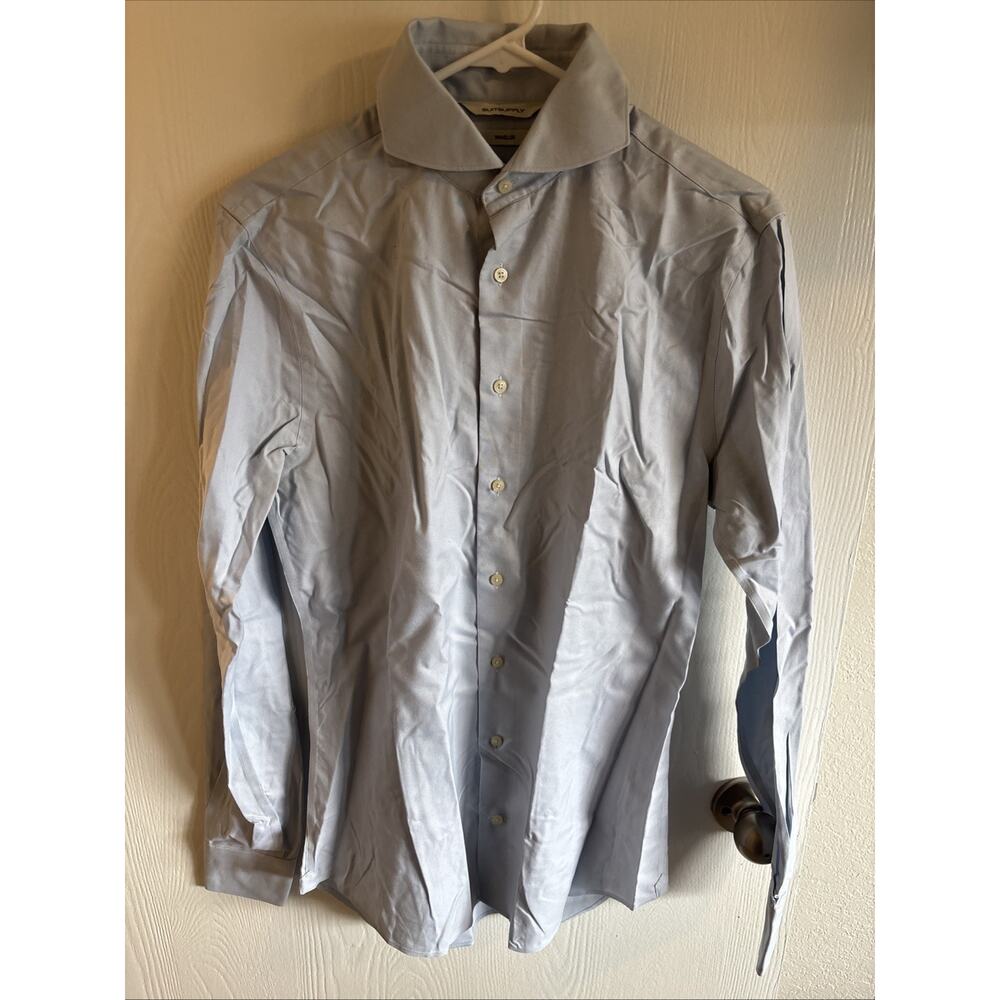 Suitsupply - 38 Extra Slim Fit Traveler Long Sleeve Button Down Blue Shirt